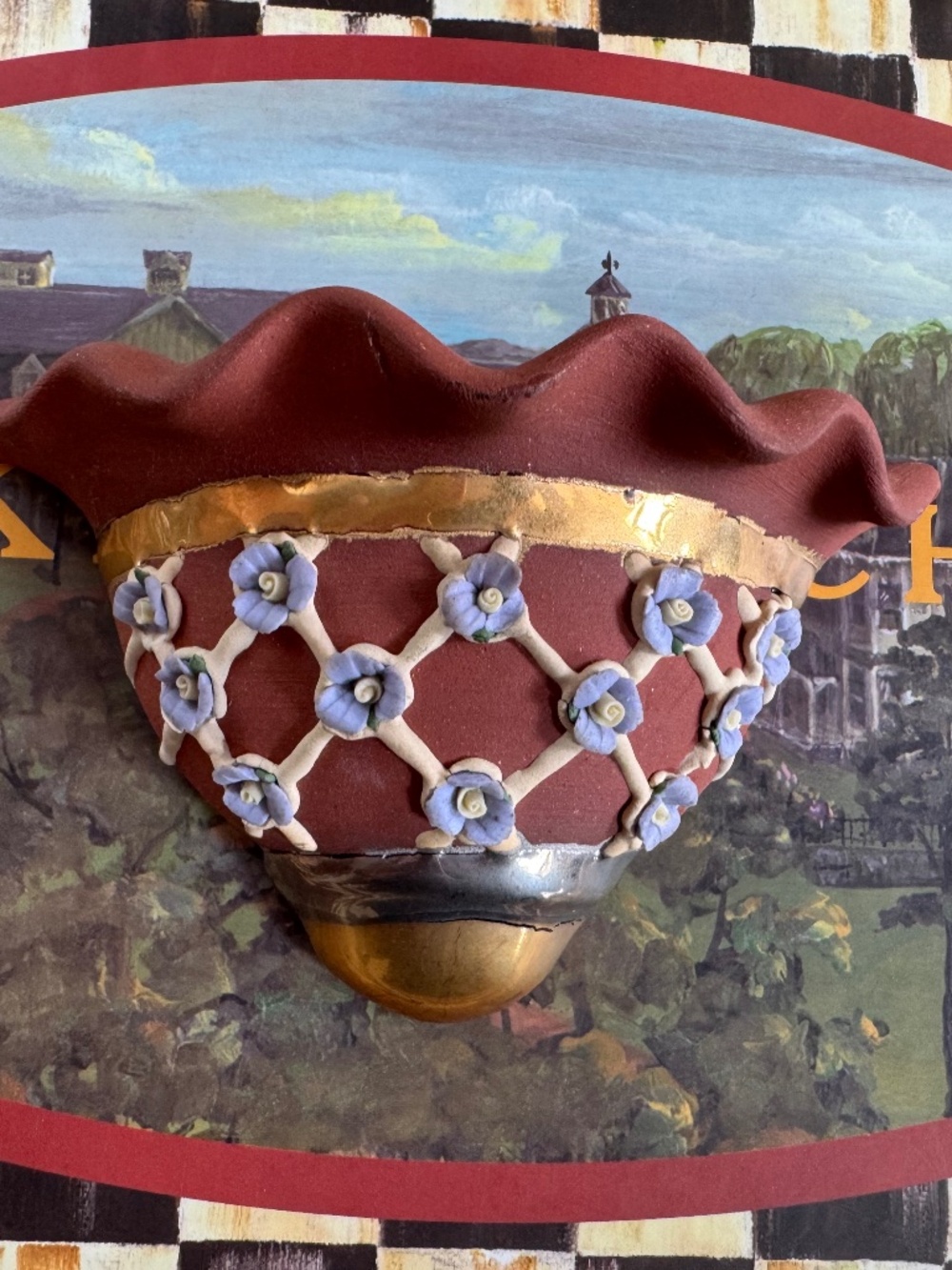 Rare Vintage Mackenzie Childs Scooby Dooby Sconce Drawer Pull Violets Lattice